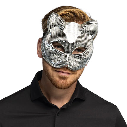Halbmaske „Disco Cat“ in Silber