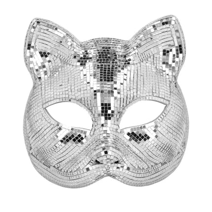 Halbmaske „Disco Cat“ in Silber