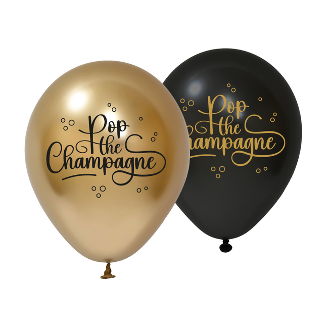 8 Latex Ballons 30cm 1-seitig - Pop The Champagne - schwarz