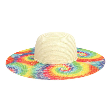 Weißer Sonnenhut mit Rainbow Tie-Dye Fransen