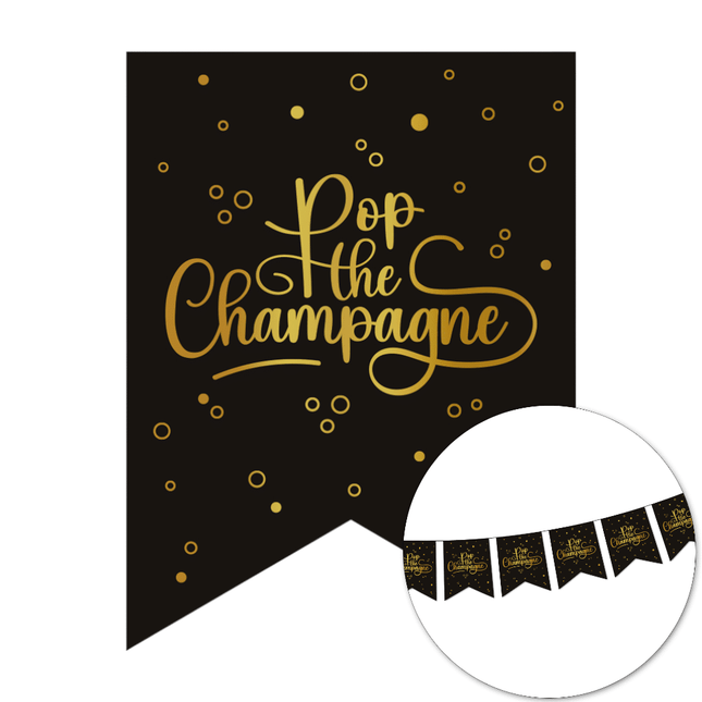 Wimpelbanner Papier 6m - Pop the Champagne - schwarz