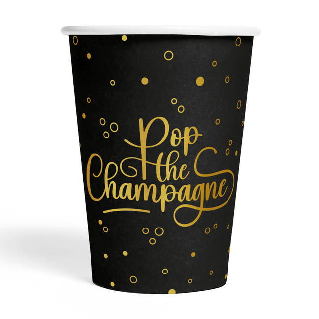 8 Pappbecher 210 ml -PopPop der Champagner - schwarz