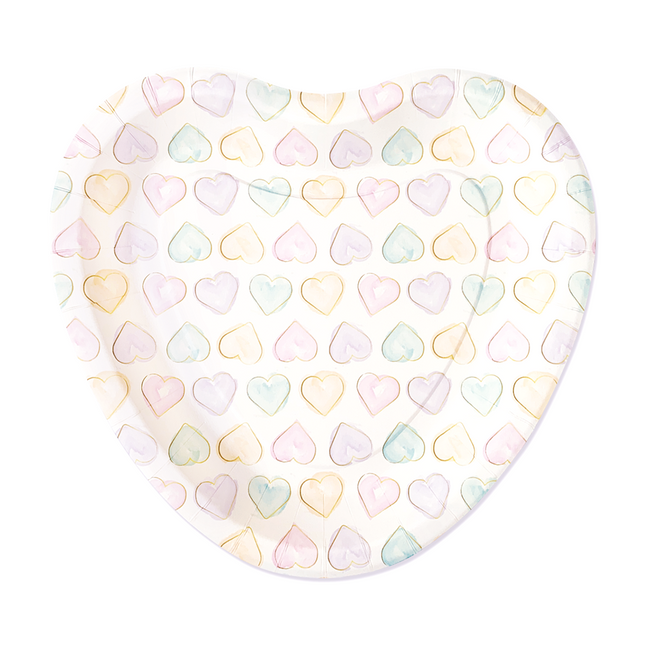 8 Pappteller Herzform 23cm -Wasserfarben Herzen