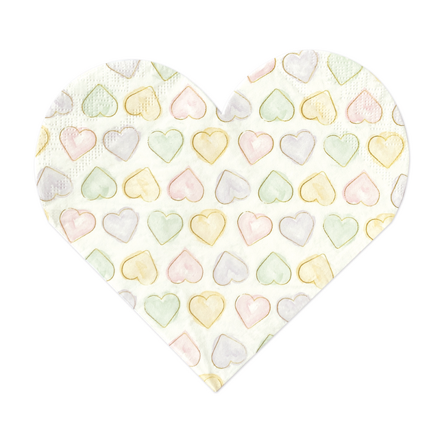 20 3-lagige Papier-Servietten in Herzform 33x33cm - Watercolours Hearts