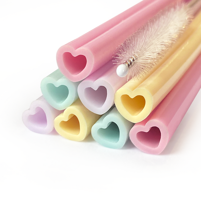 8 Wiederverwendbare Silikonstrohhalme 9mm x 195mm - Watercolours Hearts