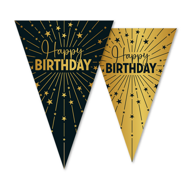 Happy Birthday Girlande Gold Schwarz 10m