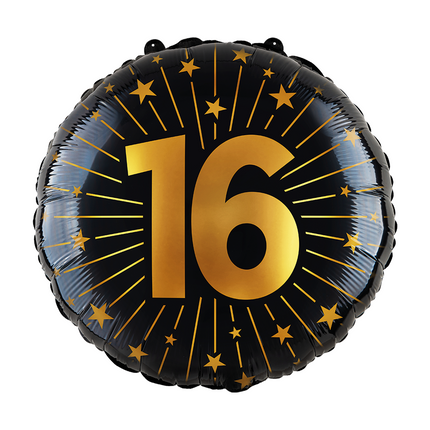 16 Jahre Helium Ballon Schwarz Gold Leer 45cm