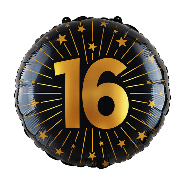 16 Jahre Helium Ballon Schwarz Gold Leer 45cm