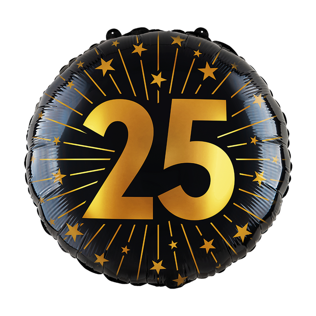 25 Jahre Helium Ballon Schwarz Gold Leer 45cm