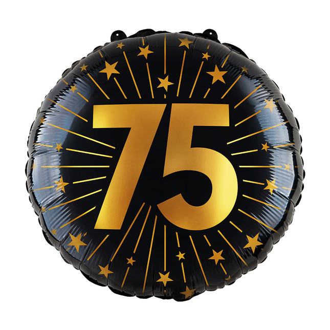 75 Jahre Helium Ballon Schwarz Gold Leer 45cm