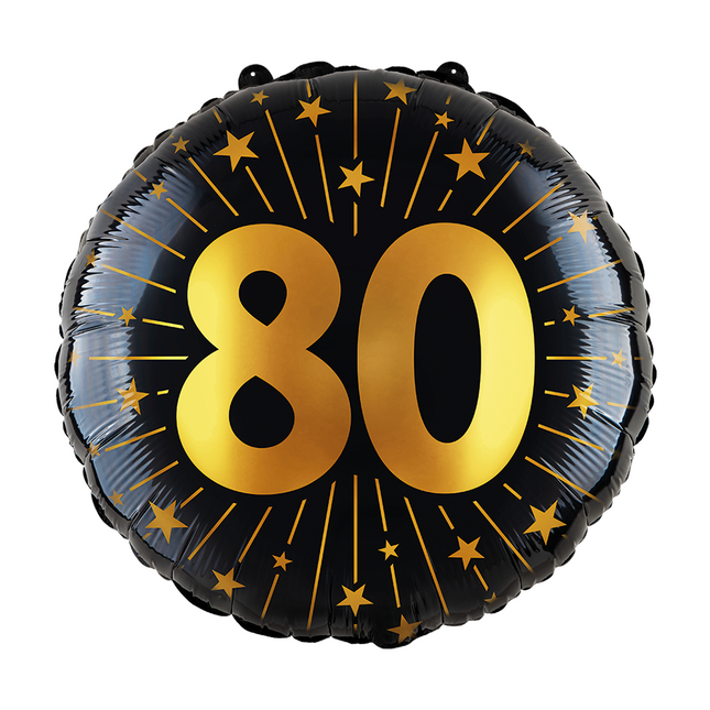 80 Jahre Helium Ballon Schwarz Gold Leer 45cm
