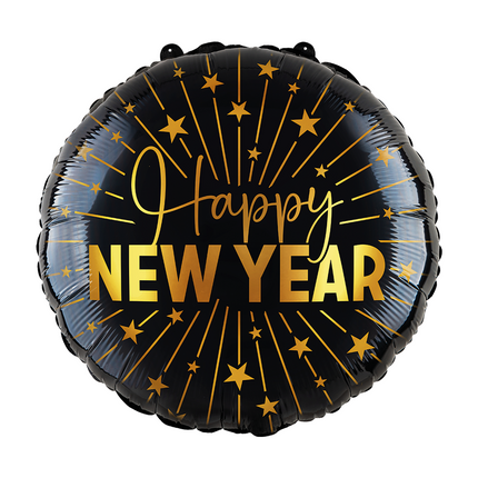 Happy New Year Helium Ballon Schwarz Gold Leer 45cm