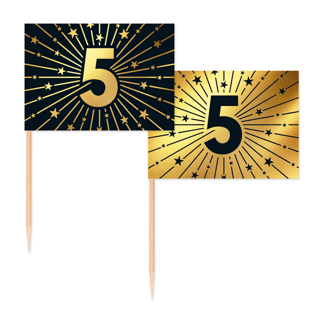 5 Jahre Cocktail Picks Gold Schwarz 50pcs