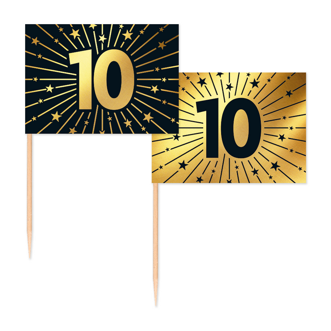 10 Jahre Cocktail Picks Gold Schwarz 50pcs