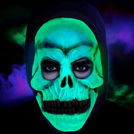 Halloween-Totenkopfmaske mit Kapuze – leuchtet im Dunkeln