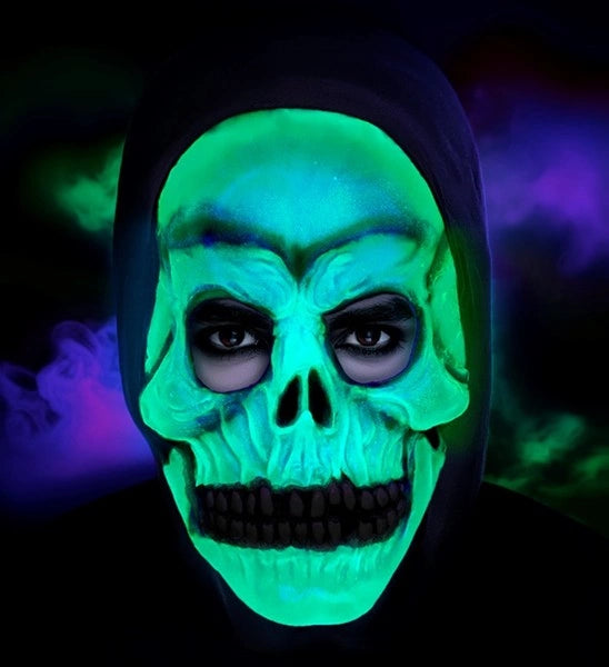 Halloween-Totenkopfmaske mit Kapuze – leuchtet im Dunkeln