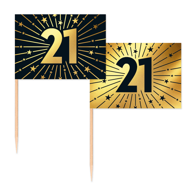 21 Years Cocktail Picks Gold Schwarz 50pcs