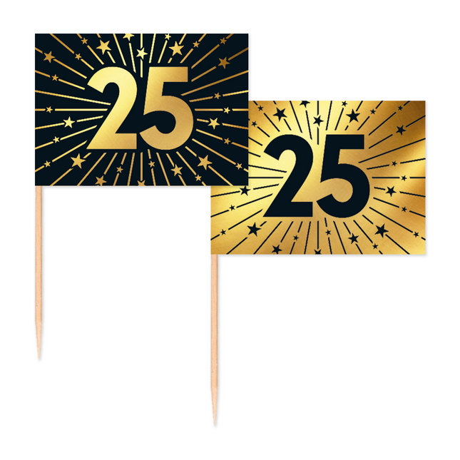 25 Jahre Cocktail Picks Gold Schwarz 50pcs