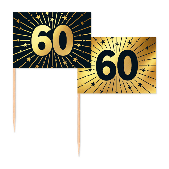 60 Years Cocktail Picks Gold Schwarz 50pcs