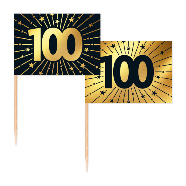 100 Years Cocktail Picks Gold Schwarz 50pcs
