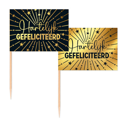Happy Birthday Cocktail Picks Gold Schwarz 50pcs