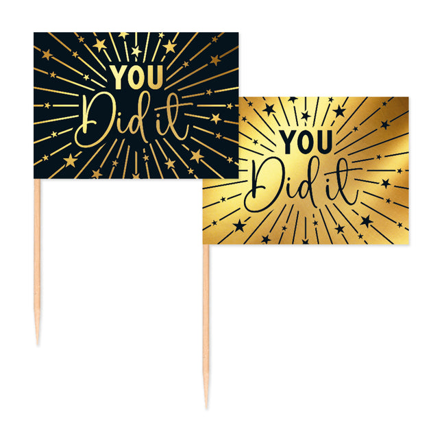 Passed Cocktail Picks Gold Schwarz You Did It 50pcs
