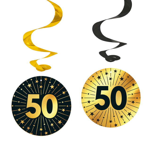 50 Jahre Hängende Dekoration Gold Schwarz 95cm 4Stk