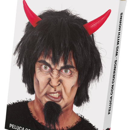 Teufelsperücke, schwarz, Hoorns