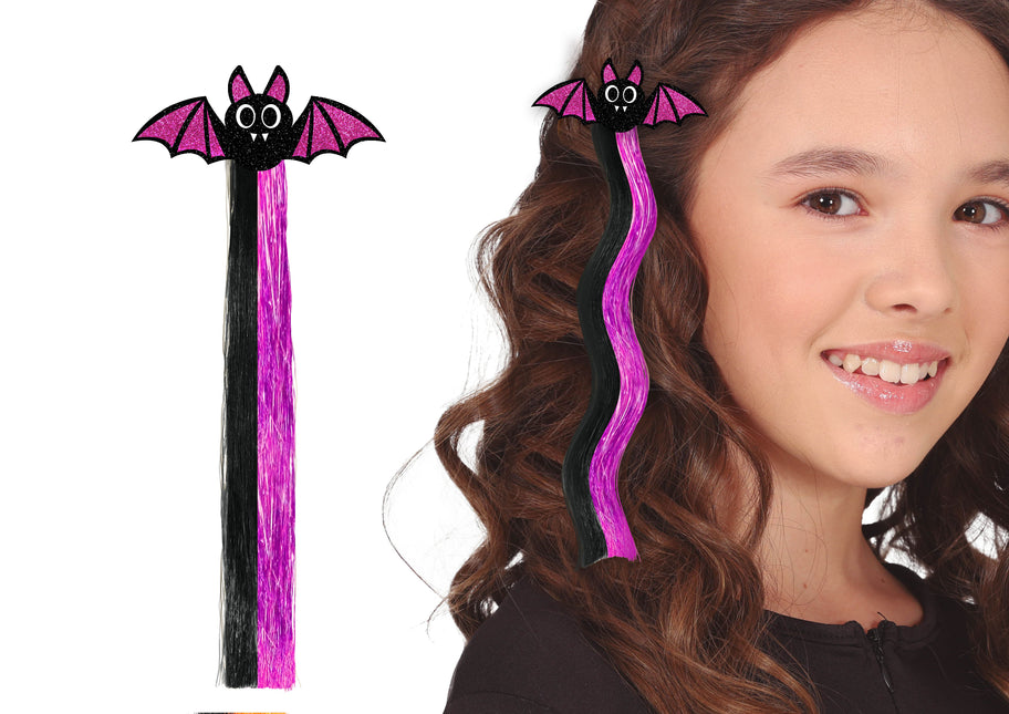 Fledermaus Haarverlängerung Schwarz Lila 40cm