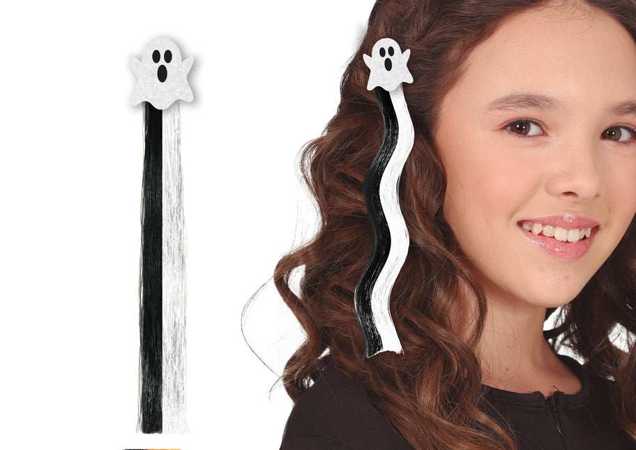Halloween Haarverlängerung Schwarz Weiß Geist 40cm