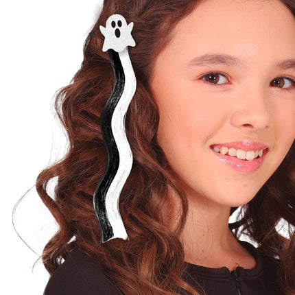 Halloween Haarverlängerung Schwarz Weiß Geist 40cm