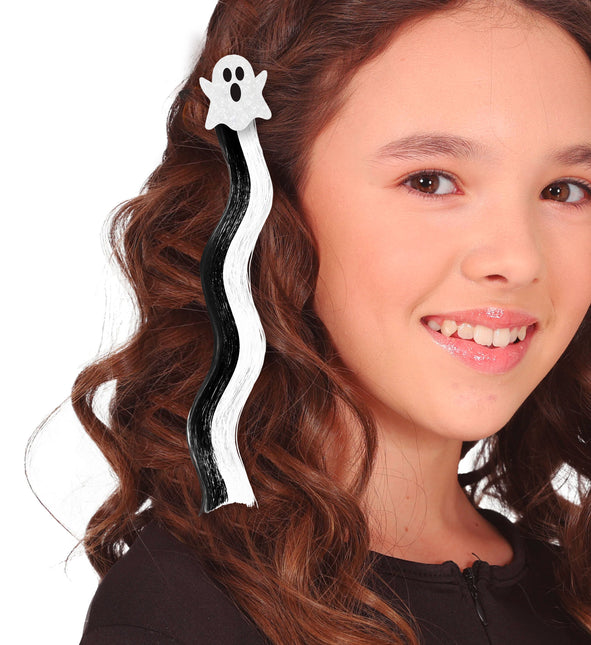 Halloween Haarverlängerung Schwarz Weiß Geist 40cm