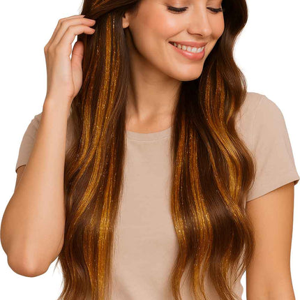 Gold Haarverlängerung Glitter 50cm 3Stück