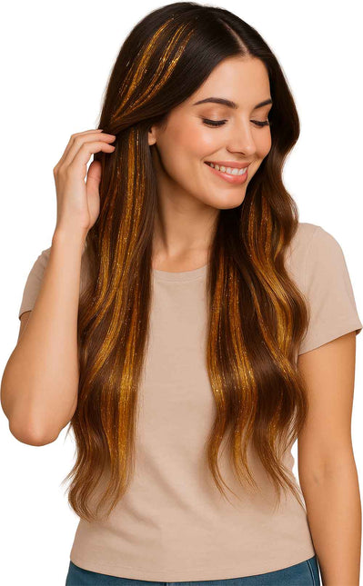 Gold Haarverlängerung Glitter 50cm 3Stück