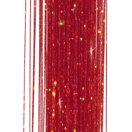 Rote Haarverlängerung Glitzer 50cm 3Stück