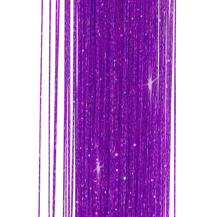 Lila Haarverlängerung Glitzer 50cm 3Stk