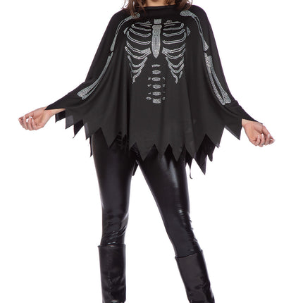 Skelett Poncho Schwarz Silber Strass