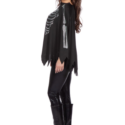 Skelett Poncho Schwarz Silber Strass