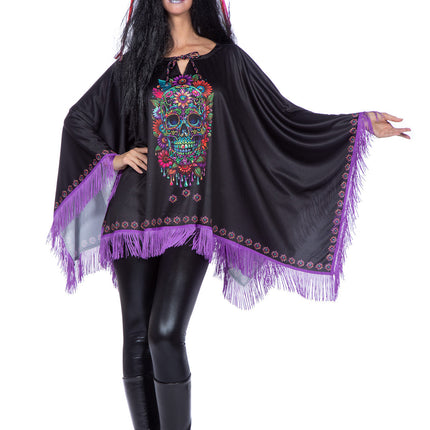 Dia De Los Muertos Poncho Schwarz Lila