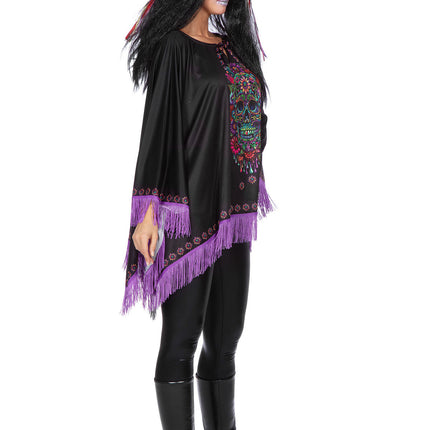 Dia De Los Muertos Poncho Schwarz Lila