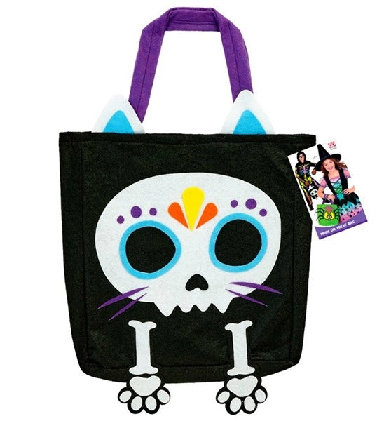 „Trick or Treat“-Tasche mit Skelett-Katze