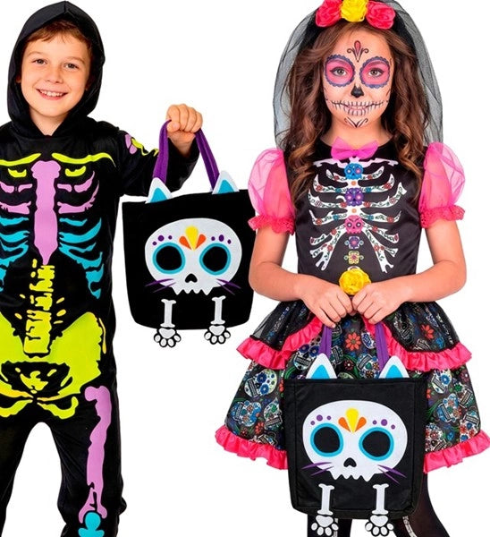 „Trick or Treat“-Tasche mit Skelett-Katze