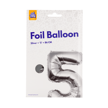 5 Jaar Cijfer Ballon Zilver Leeg 86cm - Partywinkel - 8716764237157