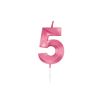 5 Jaar Kaars Roze Metallic 6cm van WeFiesta koop je bij Partywinkel