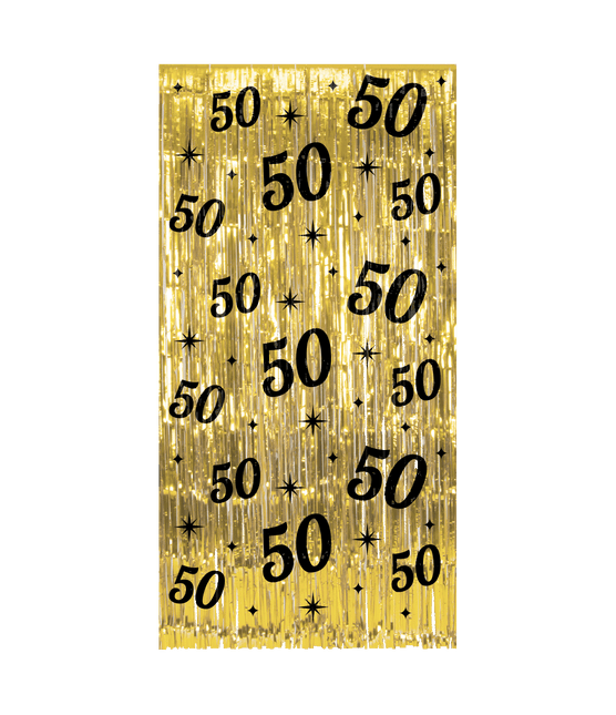 50 Jaar Deurgordijn Goud Zwart van Paper Dreams koop je bij Partywinkel