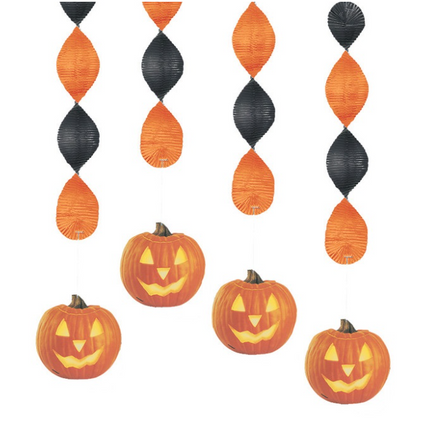4 PUMPKIN GLOW 18" HÄNGENDER DEKORATION