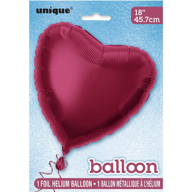 Solider Herz-Folienballon 18", verpackt - Burgunderrot