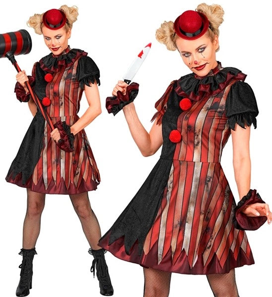 Wicked Clown-Kleid Rot-Schwarz für Damen