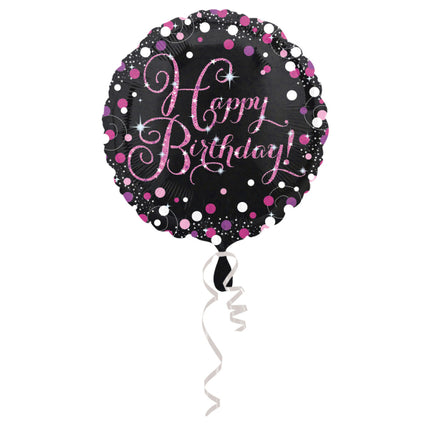 Happy Birthday Helium Ballon Schwarz Rosa Leer 45cm