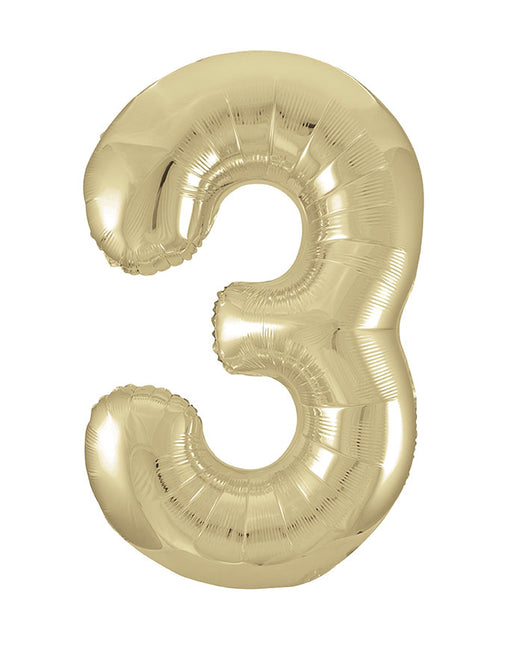 3 Jahre Figur Ballon Gold Glanz Leer 86cm
